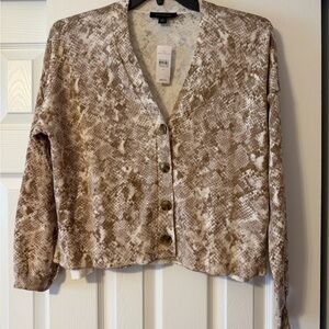 Ann Taylor Neutral Snakeskin Print V-Neck Cardigan